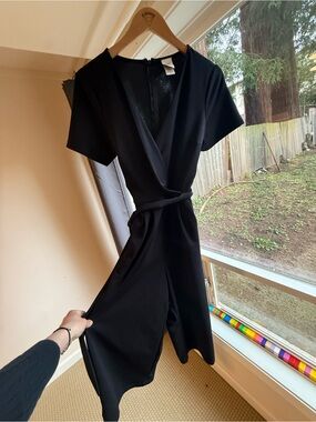 Classic Elegant Black Wrap-Style Short Sleeve Romper